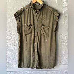 Trouvé | Green Button Front Cap Sleeve Top | Military Inspired Drapey | M 💚✨